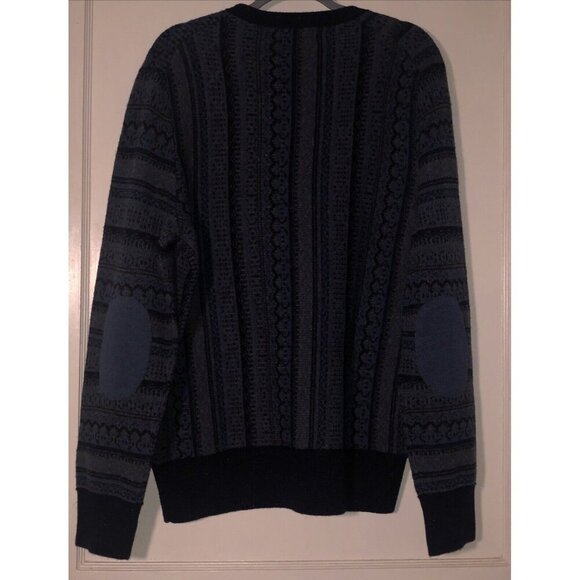 Banana Republic  Wool  Blend Sweater  Blue Fair Isle Nordic Men's L  Elbow Patch - Picture 3 of 10